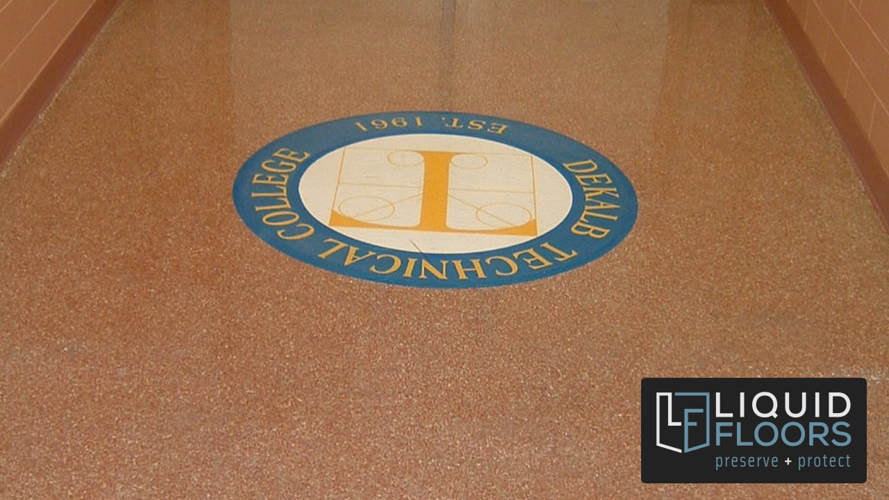 Industrial Flooring Epoxy Flooring Decorative Quartz Logo By Liquid Floors in Atlanta GA Tech Logo